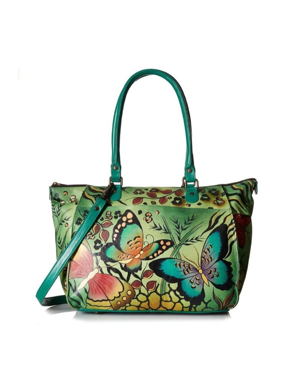 Anuschka Butterfly Handpainted Leather Large Tote
